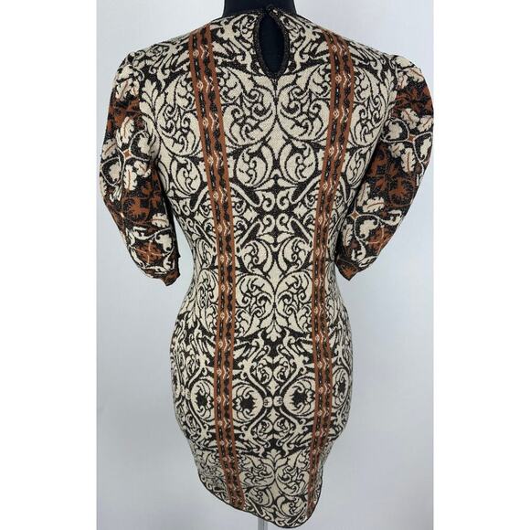 Flying Tomato Size Large Jacquard Metallic Sweater Dress Puff Sleeves Baroque - Picture 8 of 14